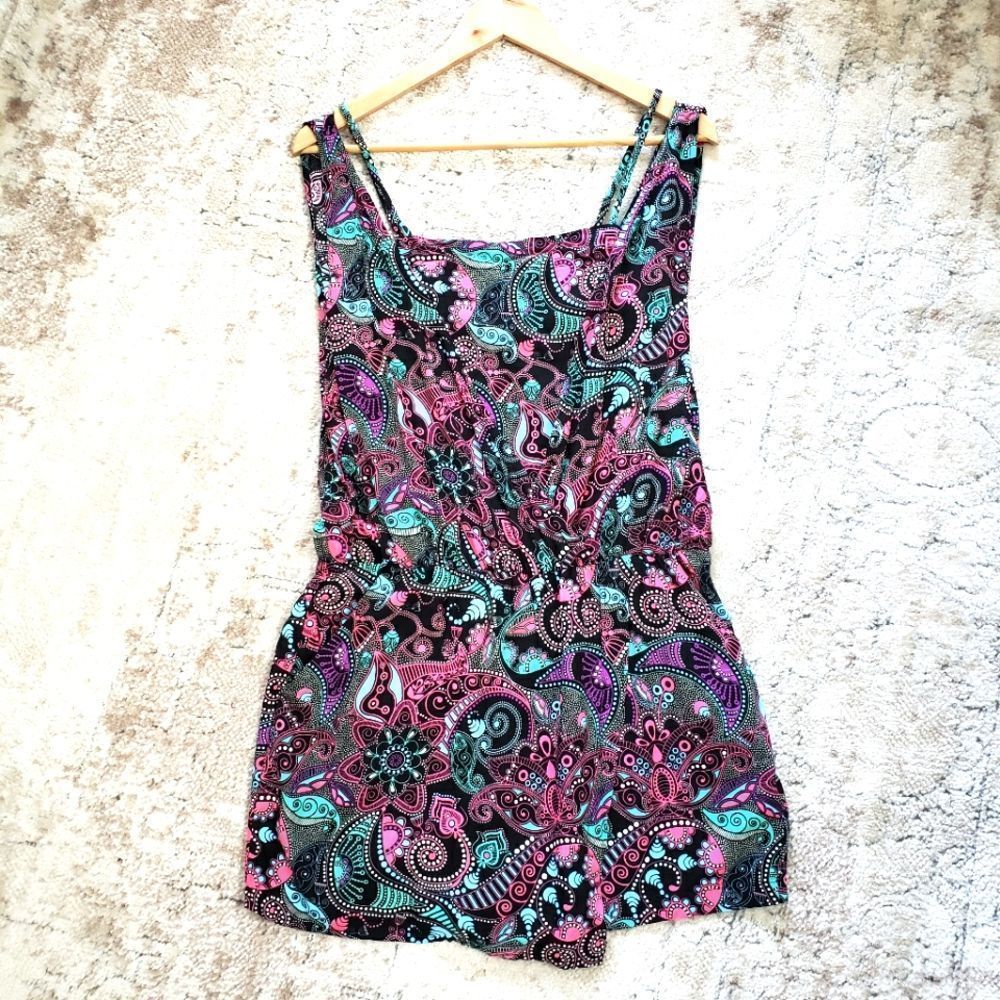 Liquido Medium NWT Sleeveless Turquoise Pink Paisley Print Skort Romper Pockets